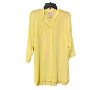 Soft Surroundings 100% Silk Button Down 3/4 Sleeve Lime Green Small